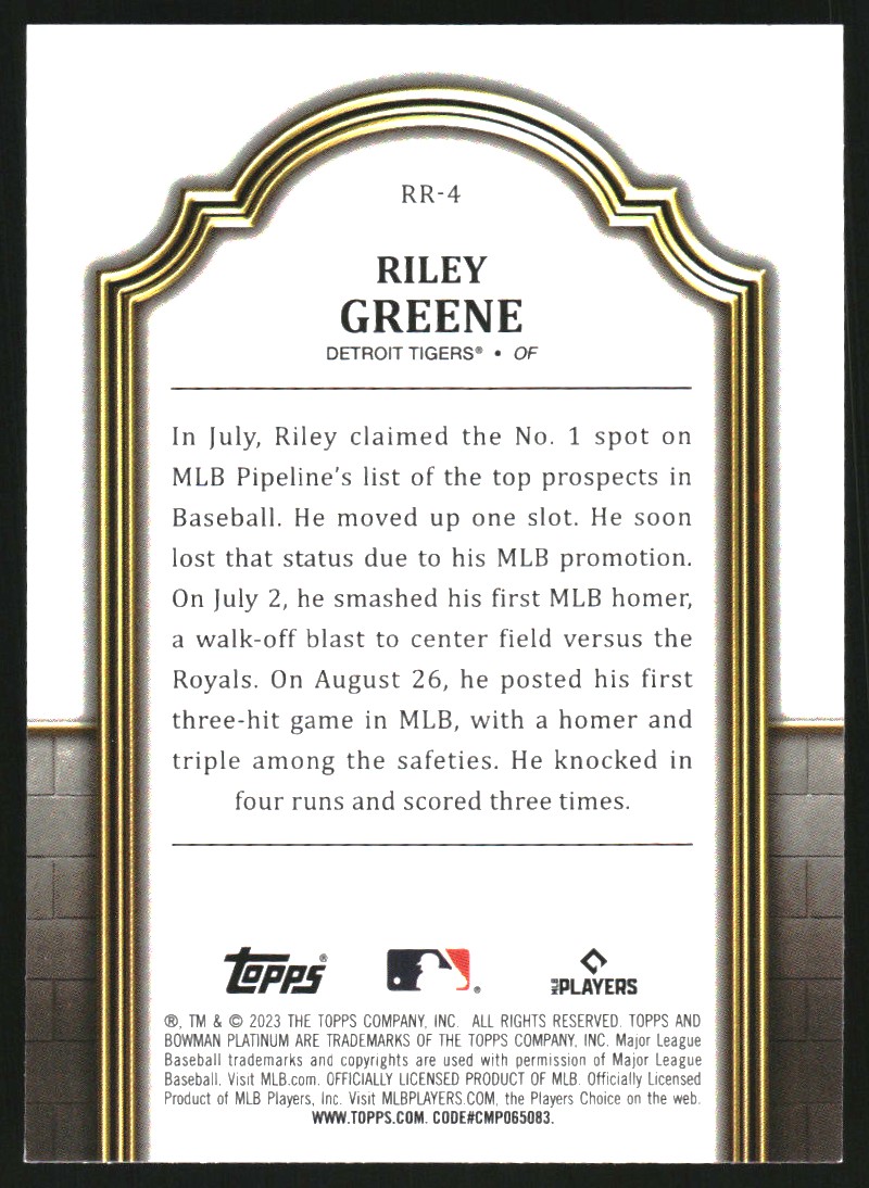 2023 Bowman Platinum Renowned Rookies #RR4 Riley Greene