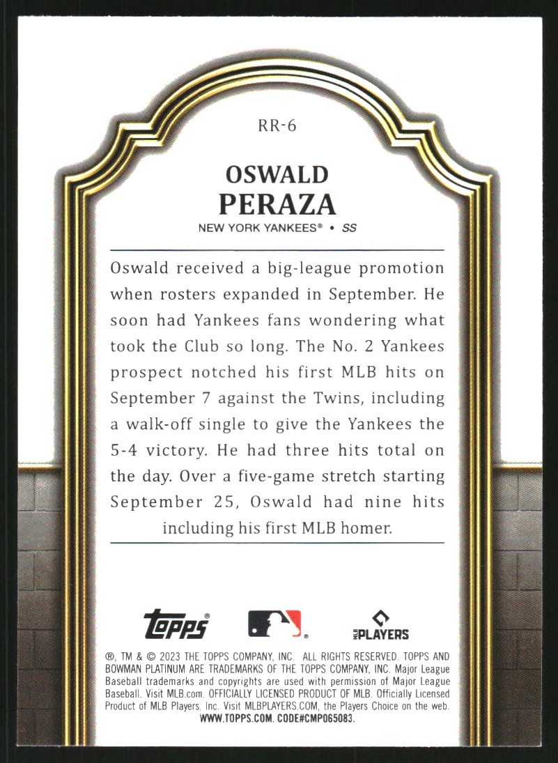 2023 Bowman Platinum Renowned Rookies #RR6 Oswald Peraza