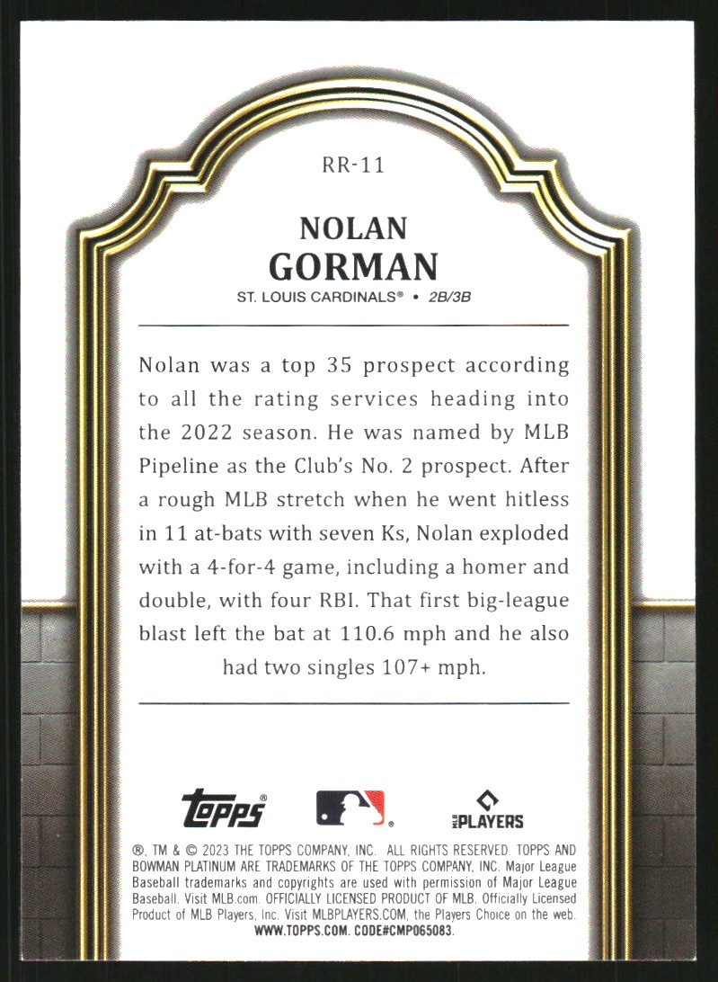 2023 Bowman Platinum Renowned Rookies #RR11 Nolan Gorman