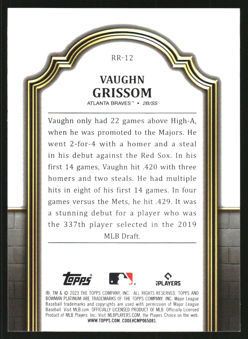 2023 Bowman Platinum Renowned Rookies #RR12 Vaughn Grissom