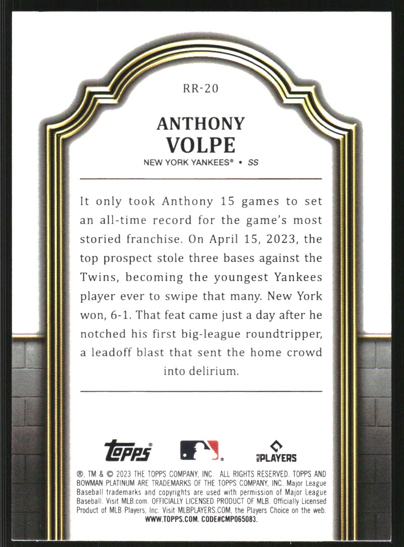 2023 Bowman Platinum Renowned Rookies #RR20 Anthony Volpe