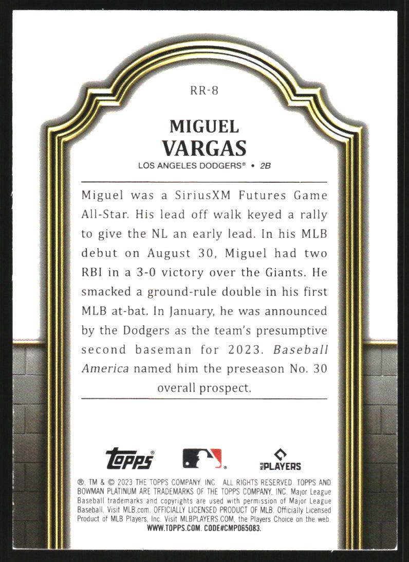 2023 Bowman Platinum Renowned Rookies Purple #RR8 Miguel Vargas