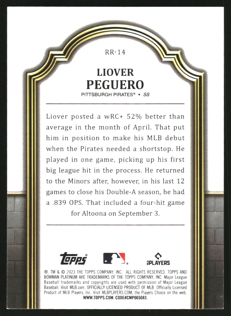 2023 Bowman Platinum Renowned Rookies Purple #RR14 Liover Peguero