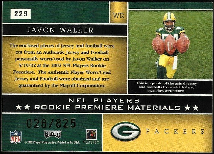 2002 Absolute Memorabilia #229 Javon Walker RPM RC back image
