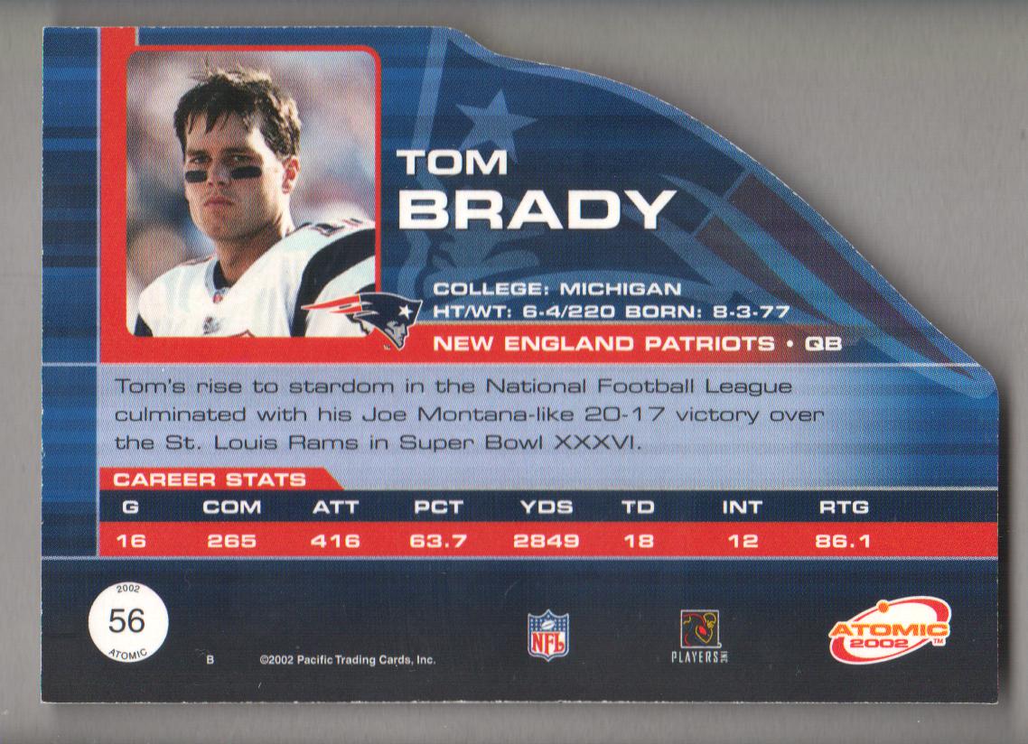 2002 Atomic #56 Tom Brady back image