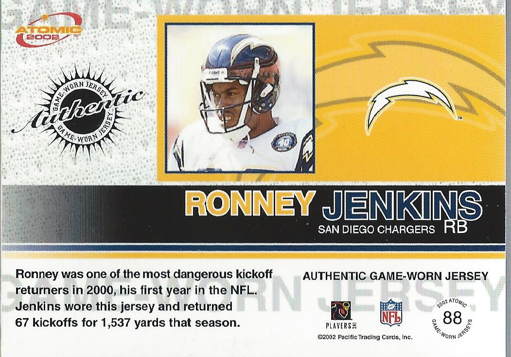 2002 Atomic Game Worn Jerseys #88 Ronney Jenkins/292 back image
