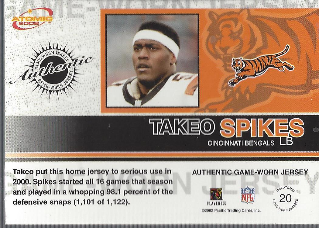 2002 Atomic Game Worn Jersey Patches #20 Takeo Spikes/100 back image