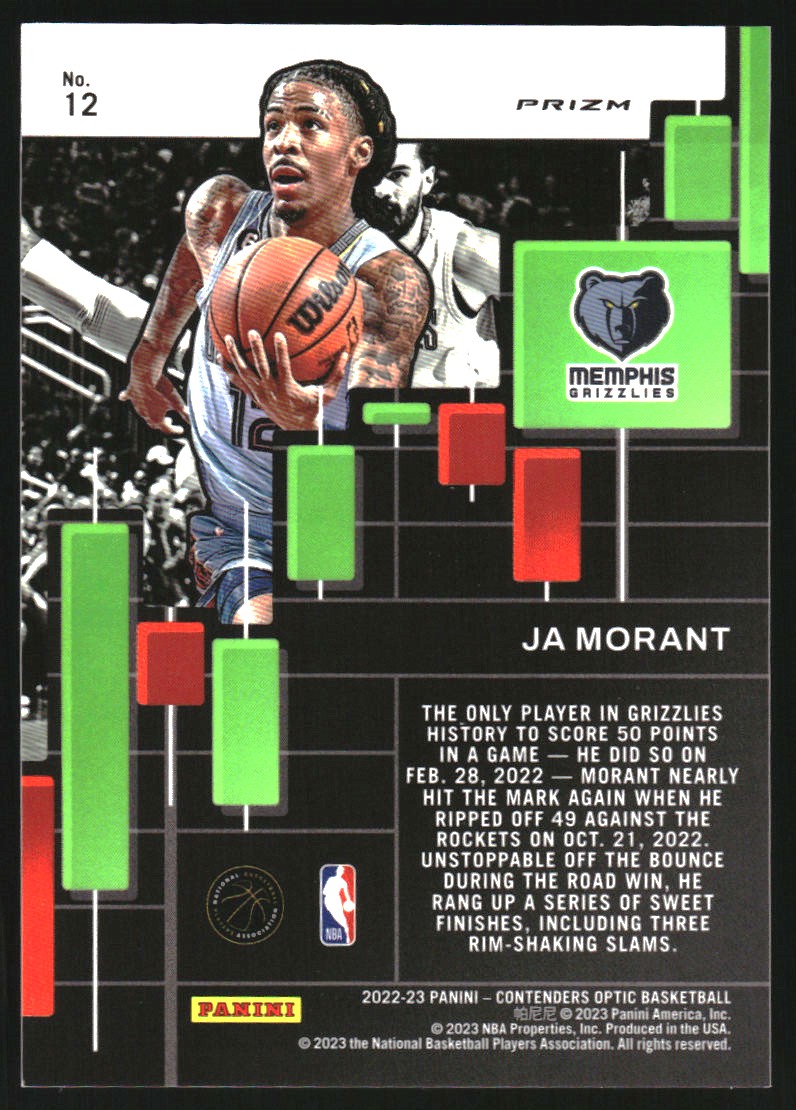 2022-23 Panini Contenders Optic Playing the Numbers Game Red Cracked Ice #12 Ja Morant