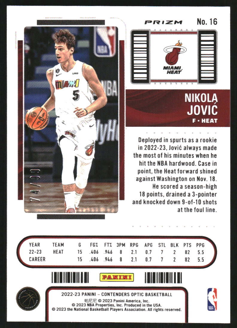 2022-23 Panini Contenders Optic Rookies Blue #16 Nikola Jovic