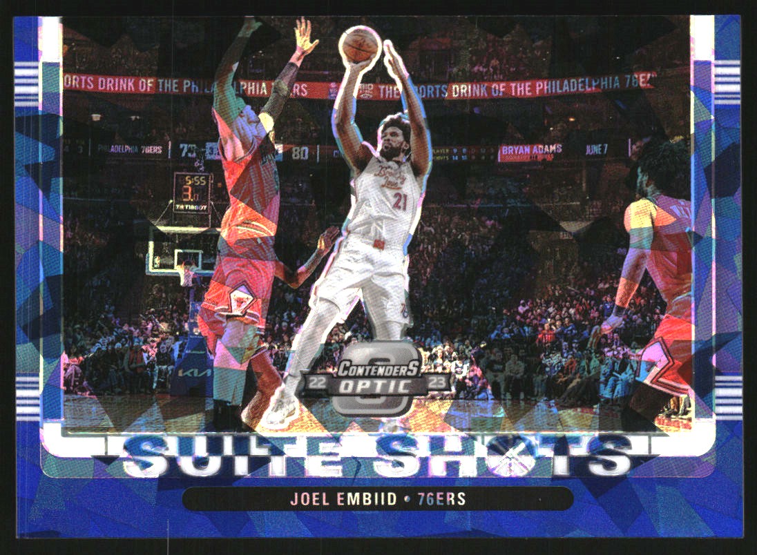 2022-23 Panini Contenders Optic Suite Shots Blue Cracked Ice #19 Joel Embiid