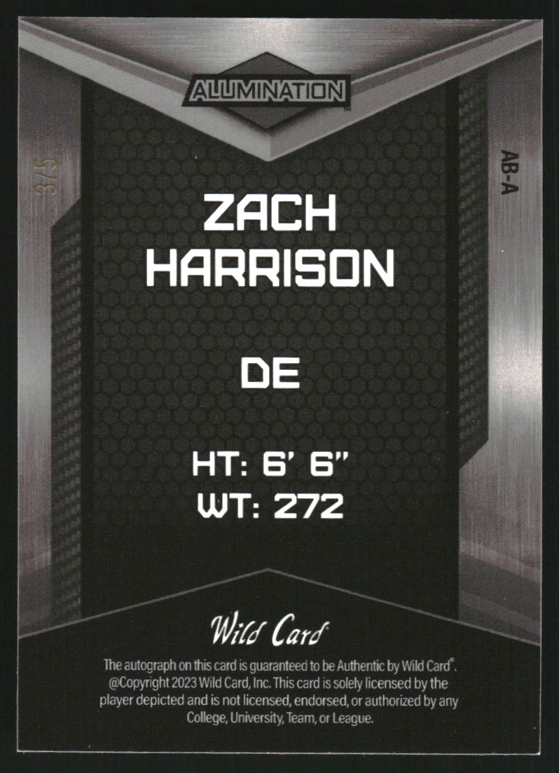 2023 Wild Card Alumination Retail Autographs Crystal Holo Rainbow #ABA122 Zach Harrison