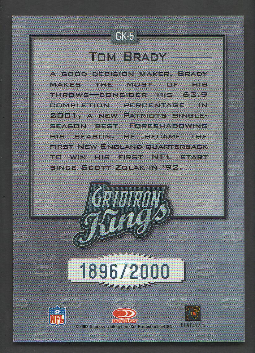 2002 Donruss Gridiron Kings Inserts #GK5 Tom Brady back image