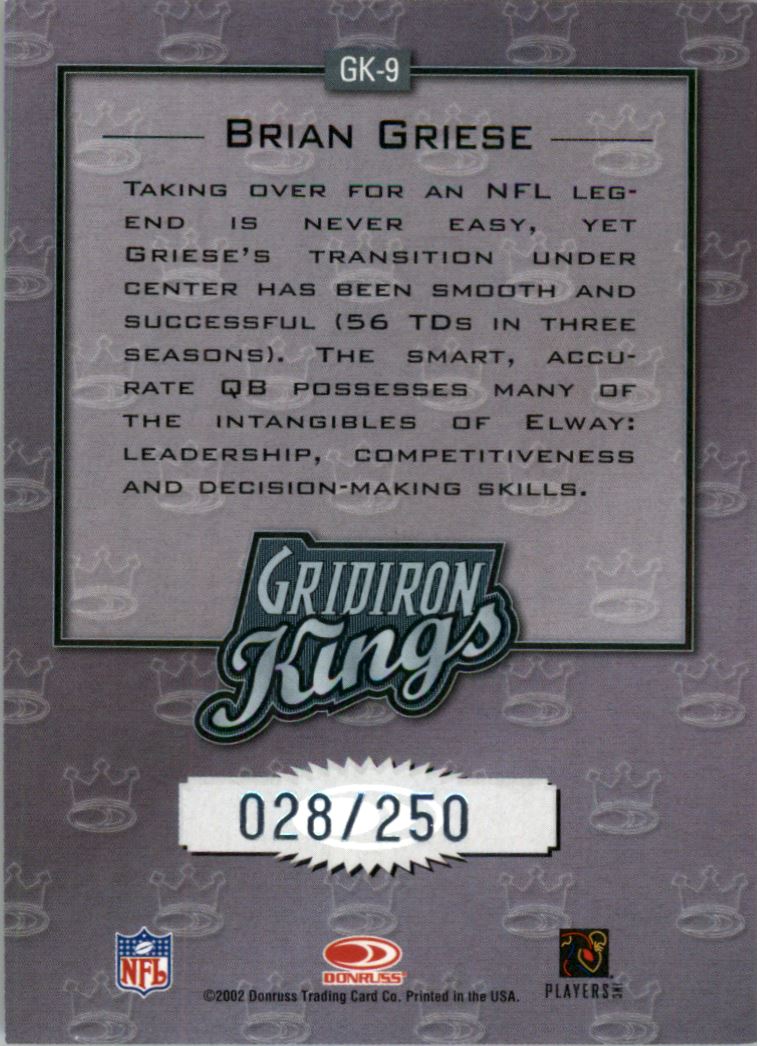 2002 Donruss Gridiron Kings Studio Inserts #GK9 Brian Griese