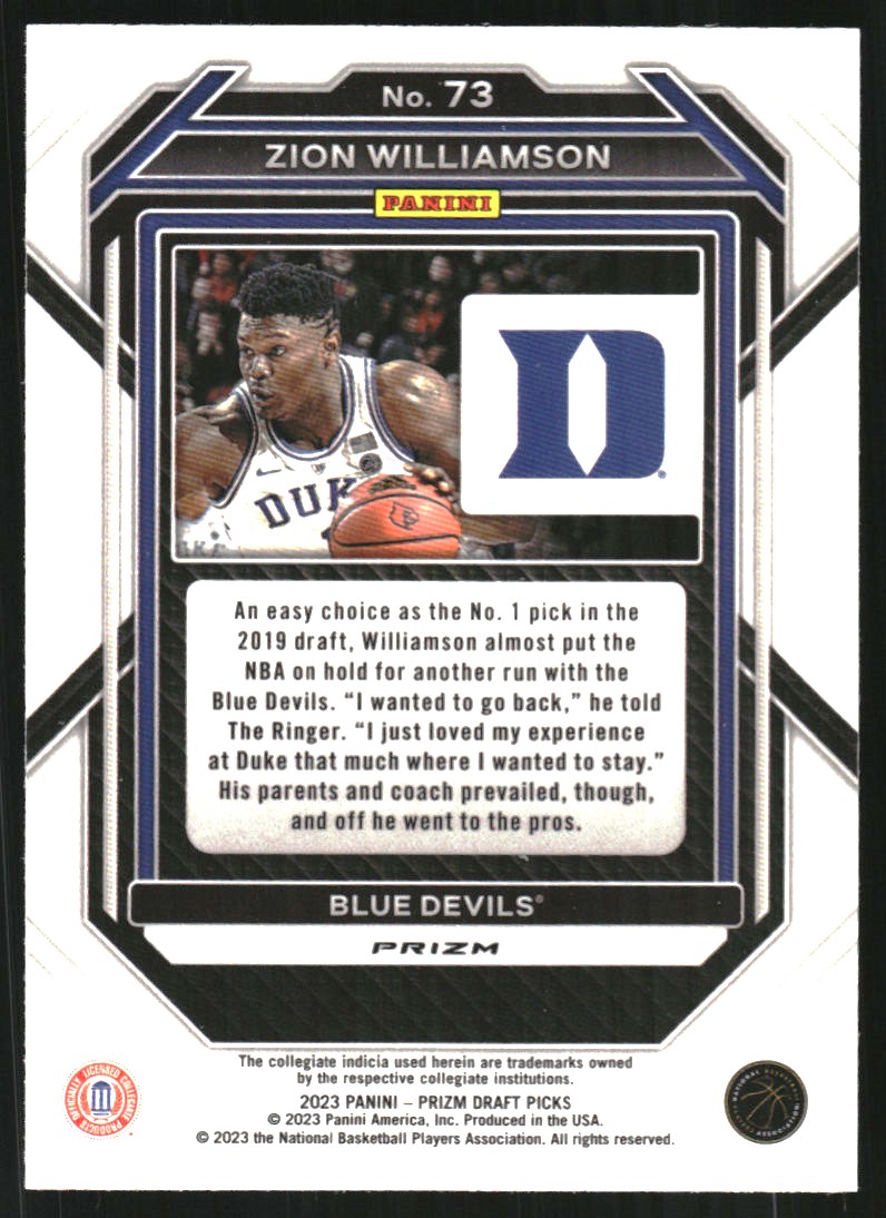 2023-24 Panini Prizm Draft Picks Prizms Hyper #73 Zion Williamson