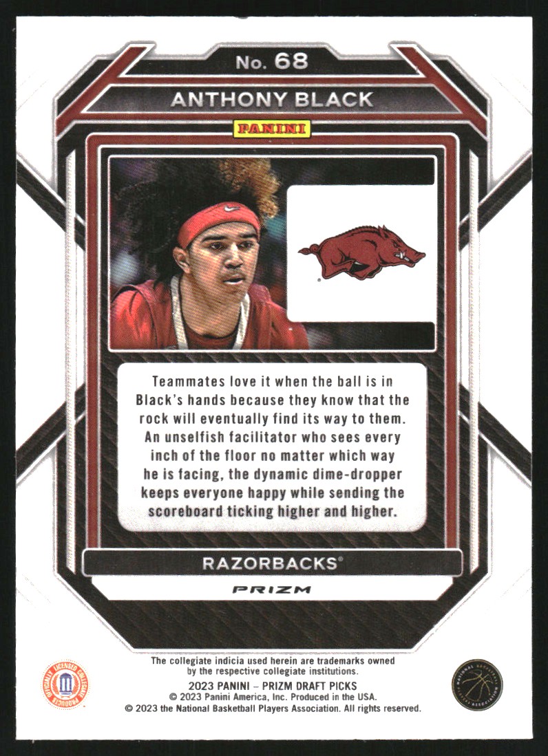 2023-24 Panini Prizm Draft Picks Prizms Red Ice #68 Anthony Black