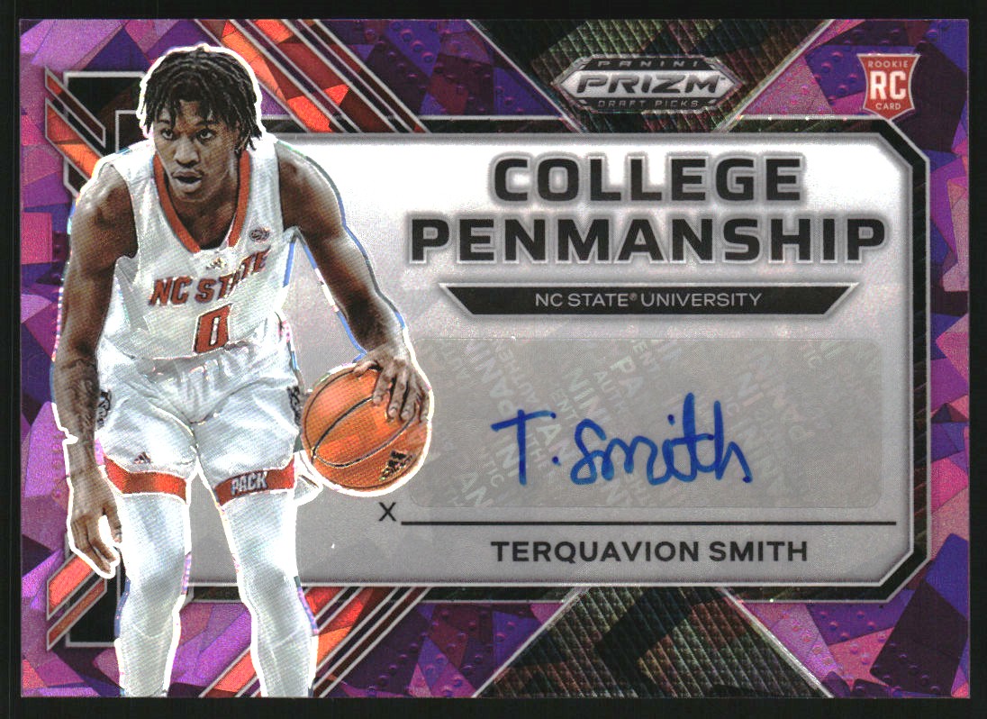 2023-24 Panini Prizm Draft Picks College Penmanship Signatures Prizms Purple Ice #30 Terquavion Smith/99