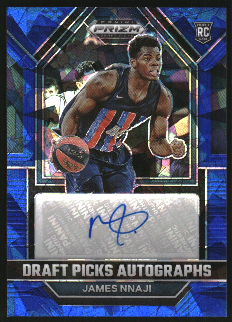 2023-24 Panini Prizm Draft Picks Autographs Prizms Blue Ice #11 James Nnaji/75