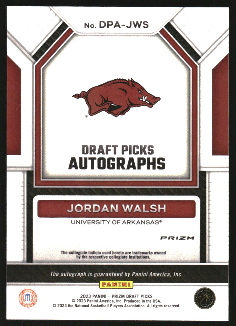 2023-24 Panini Prizm Draft Picks Autographs Prizms Hyper #75 Jordan Walsh
