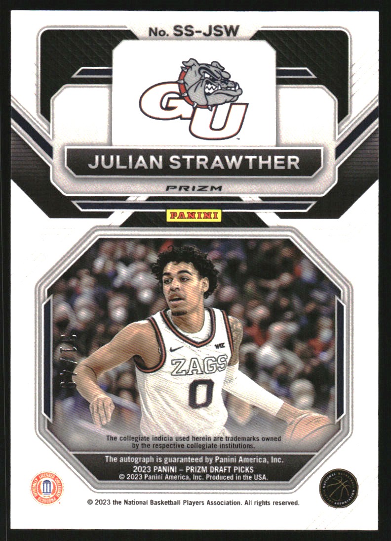 2023-24 Panini Prizm Draft Picks Sensational Signatures Prizms Orange Pulsar #29 Julian Strawther/49