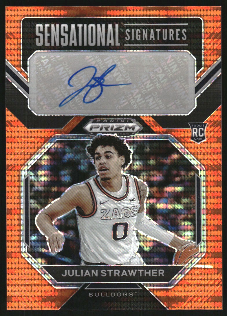 2023-24 Panini Prizm Draft Picks Sensational Signatures Prizms Orange Pulsar #29 Julian Strawther/49