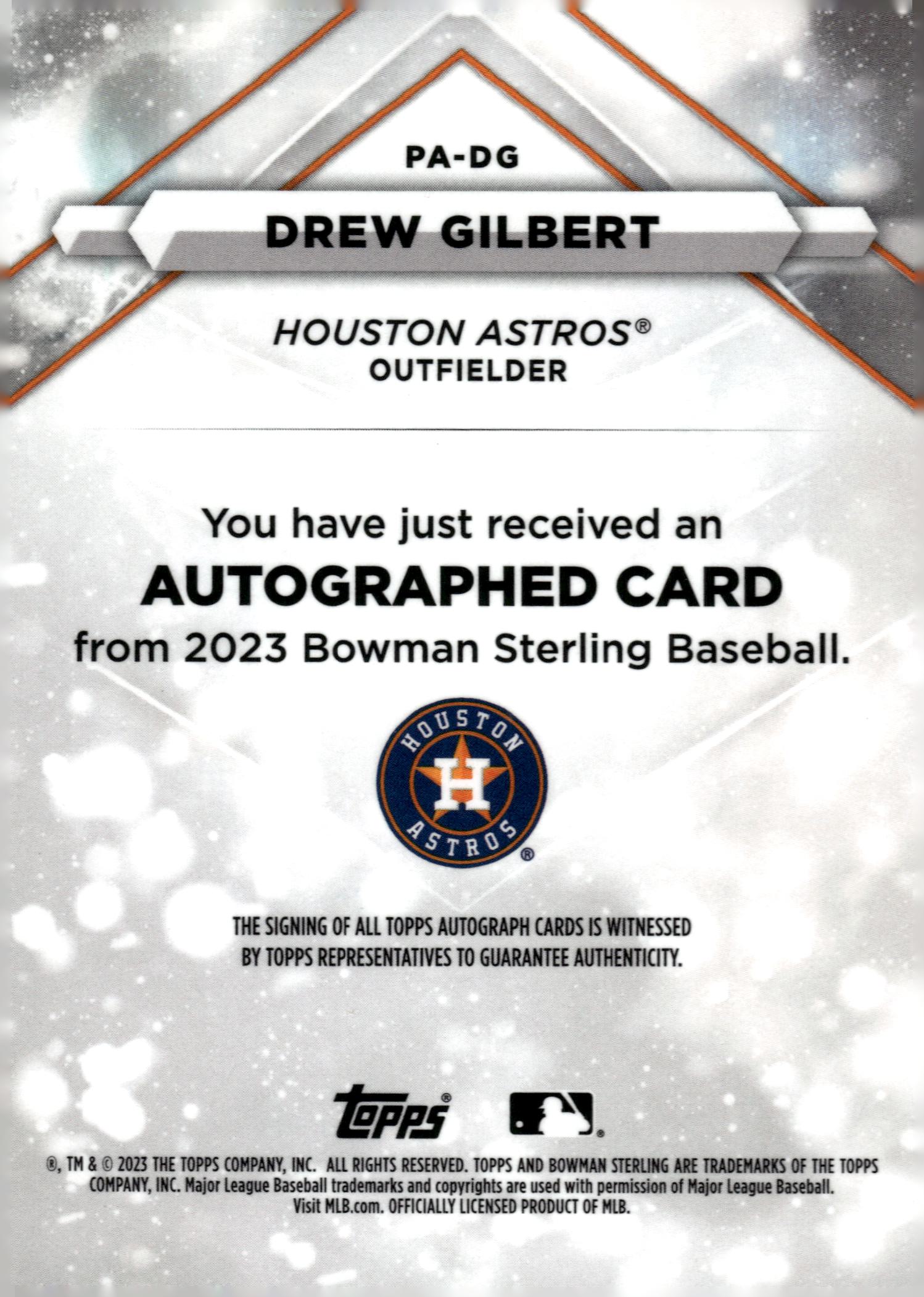 2023 Bowman Sterling Prospect Autographs #PADG Drew Gilbert back image