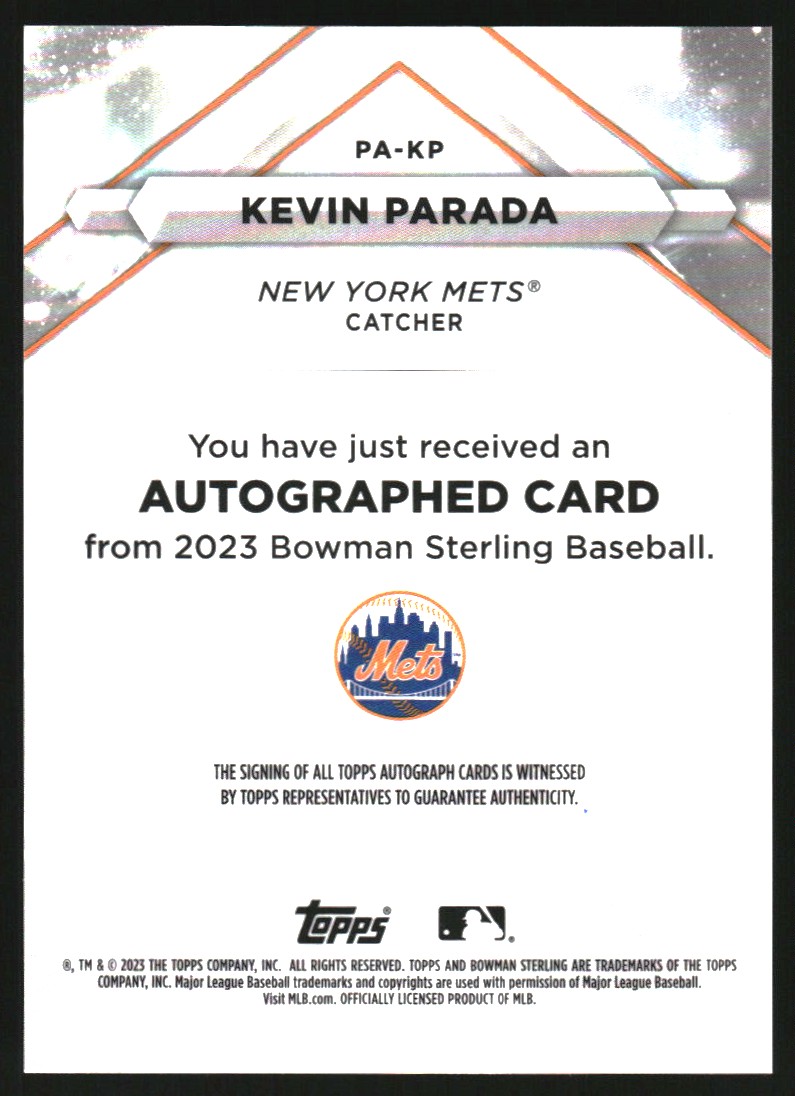 2023 Bowman Sterling Prospect Autographs Wave Refractors #PAKP Kevin Parada
