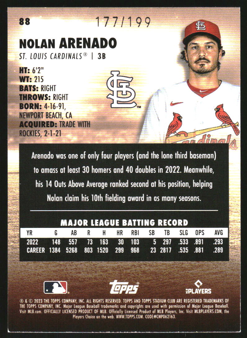 2023 Stadium Club Orange Foil #88 Nolan Arenado /199