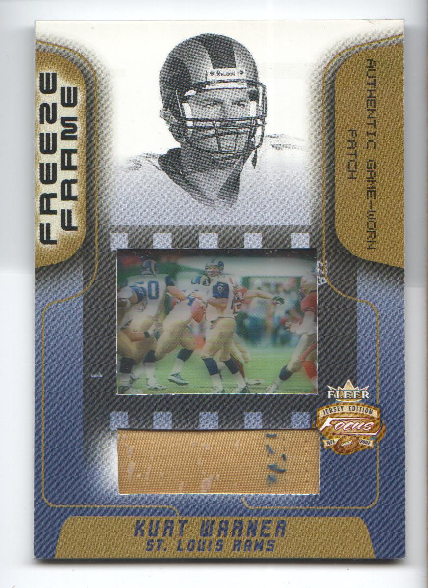 2002 Fleer Focus JE Freeze Frame Jersey Patches #9 Kurt Warner
