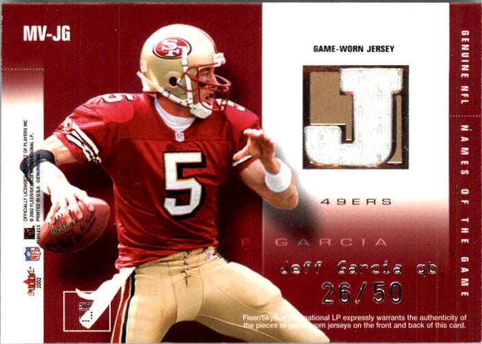 2002 Fleer Genuine Names of the Game Jerseys Duals #MVJG Michael Vick/Jeff Garcia back image