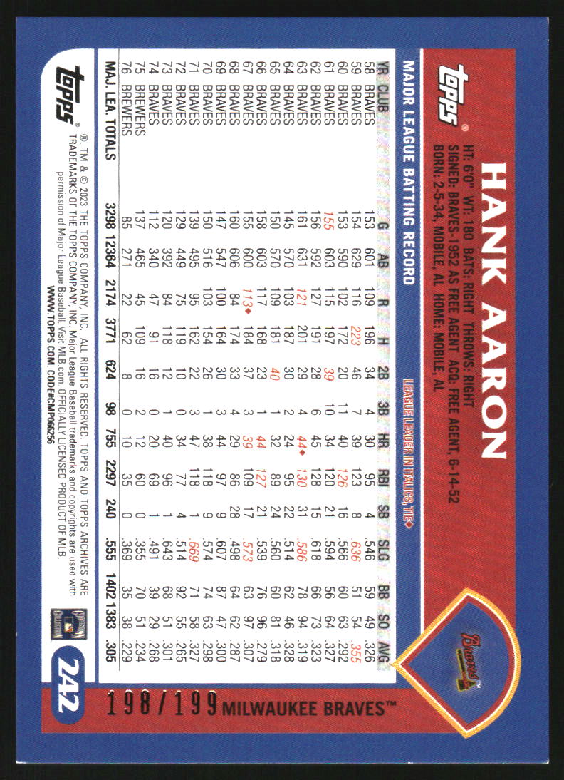 2023 Topps Archives Rainbow #242 Hank Aaron /199