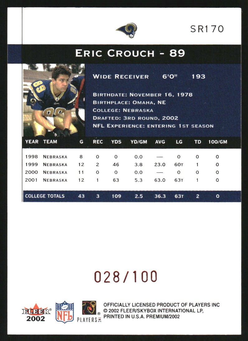 2002 Fleer Premium Star Ruby #170 Eric Crouch back image