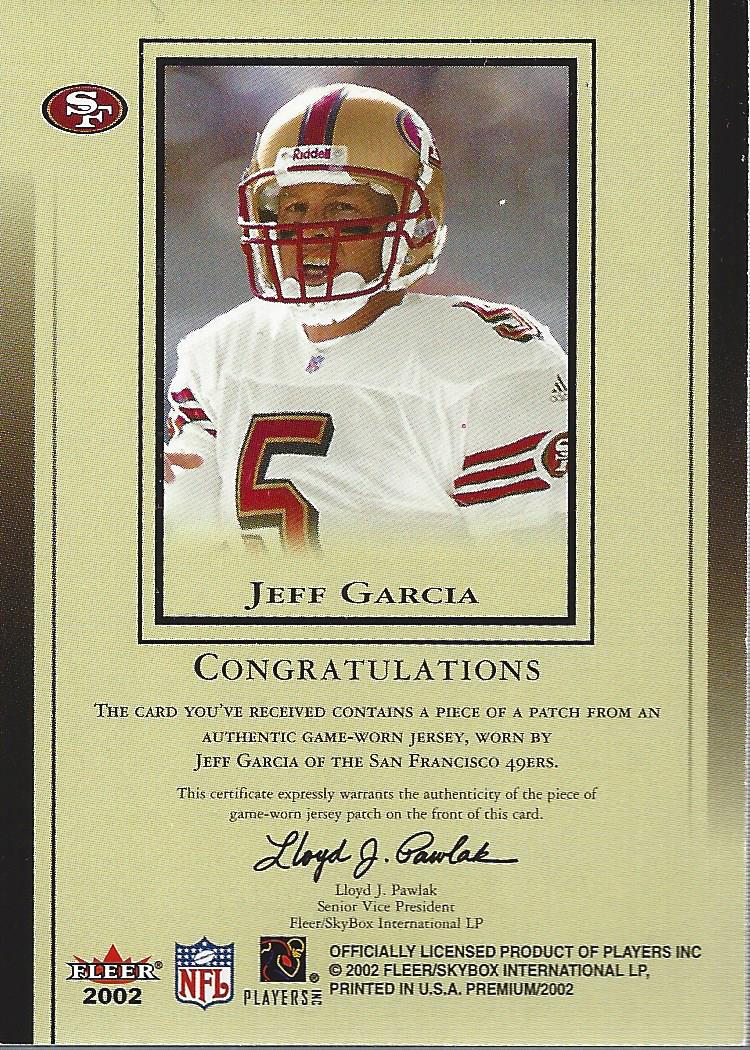 2002 Fleer Premium All-Pro Team Jersey Patches #11 Jeff Garcia back image