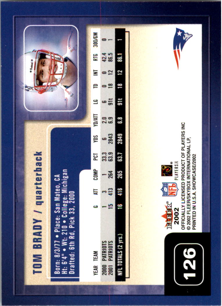 2002 Fleer Showcase #126 Tom Brady AC back image