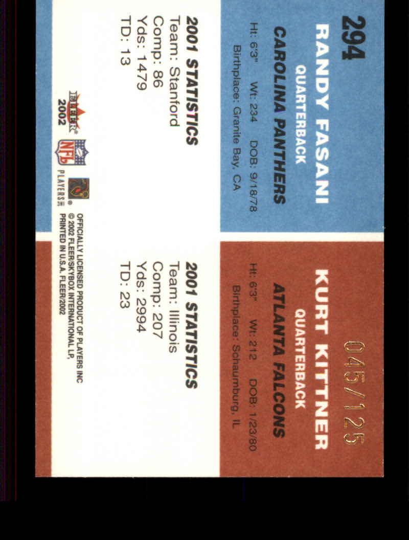 Tarjetas paralelas de fútbol americano Tradition (Fleer) 2002 "Mini and Tiffany" - Imagen 7 de 9