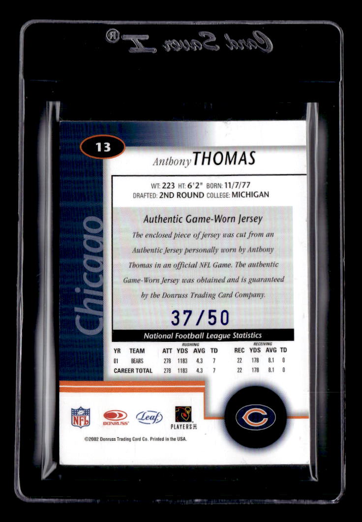 2002 Leaf Certified Mirror Blue Materials #13 Anthony Thomas back image