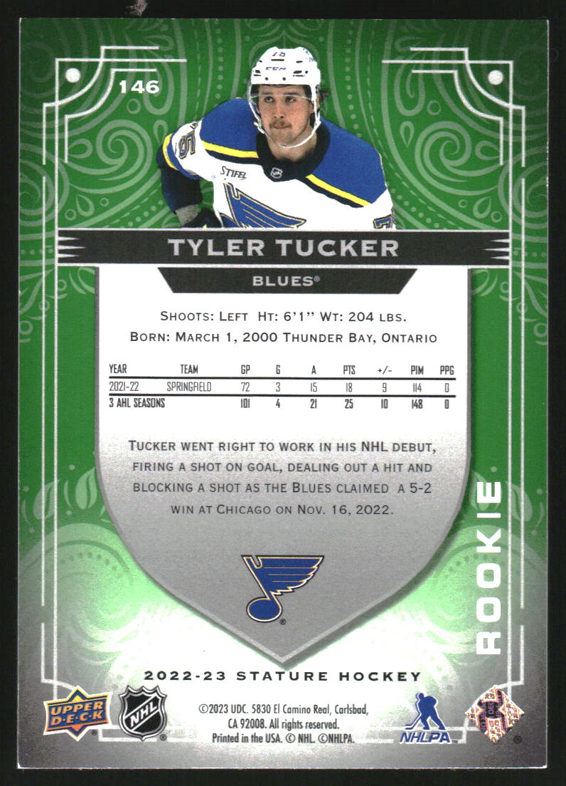 2022-23 Upper Deck Stature Photo Variant Green #146 Tyler Tucker