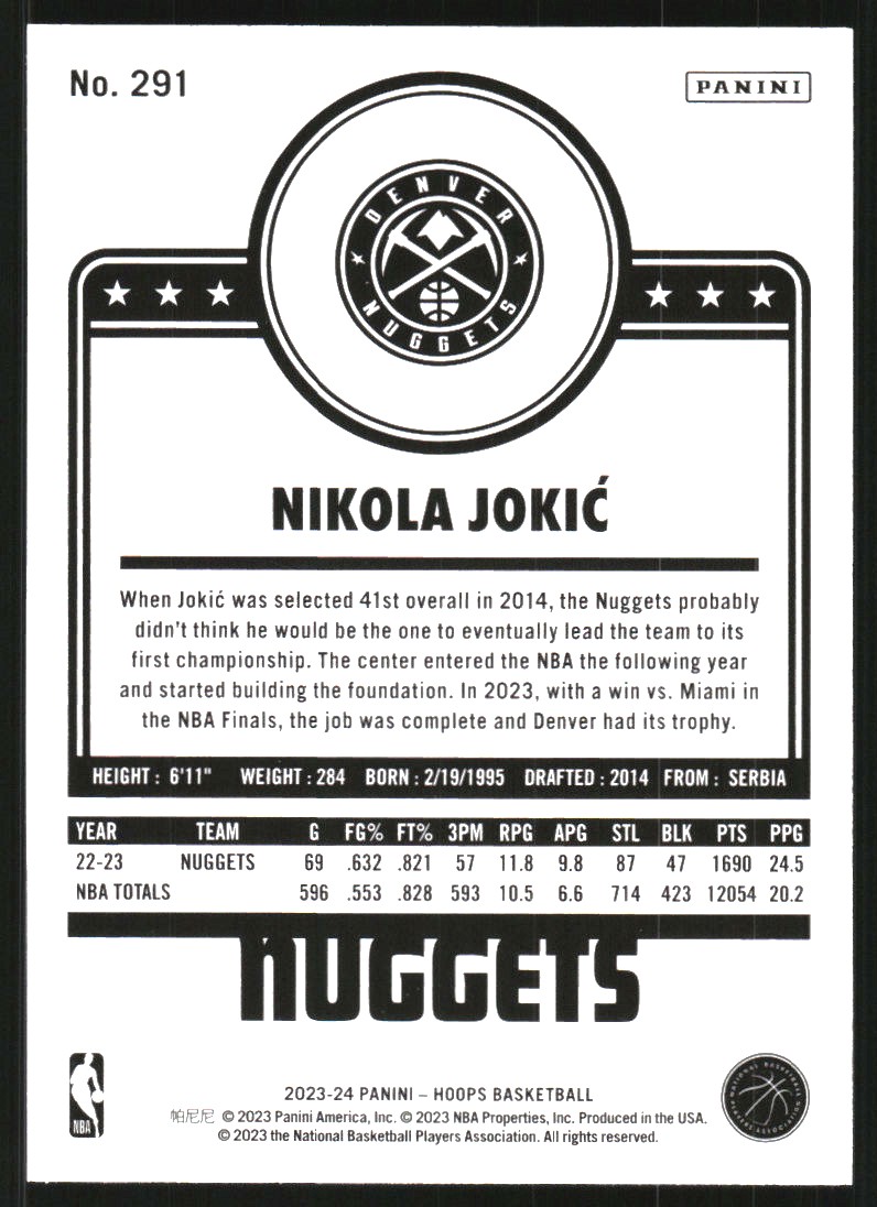 2023-24 Hoops #291 Nikola Jokic back image