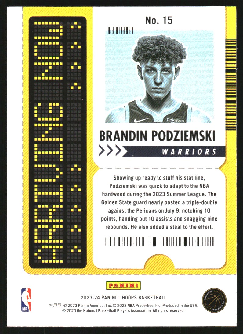2023-24 Hoops Arriving Now Holo #15 Brandin Podziemski