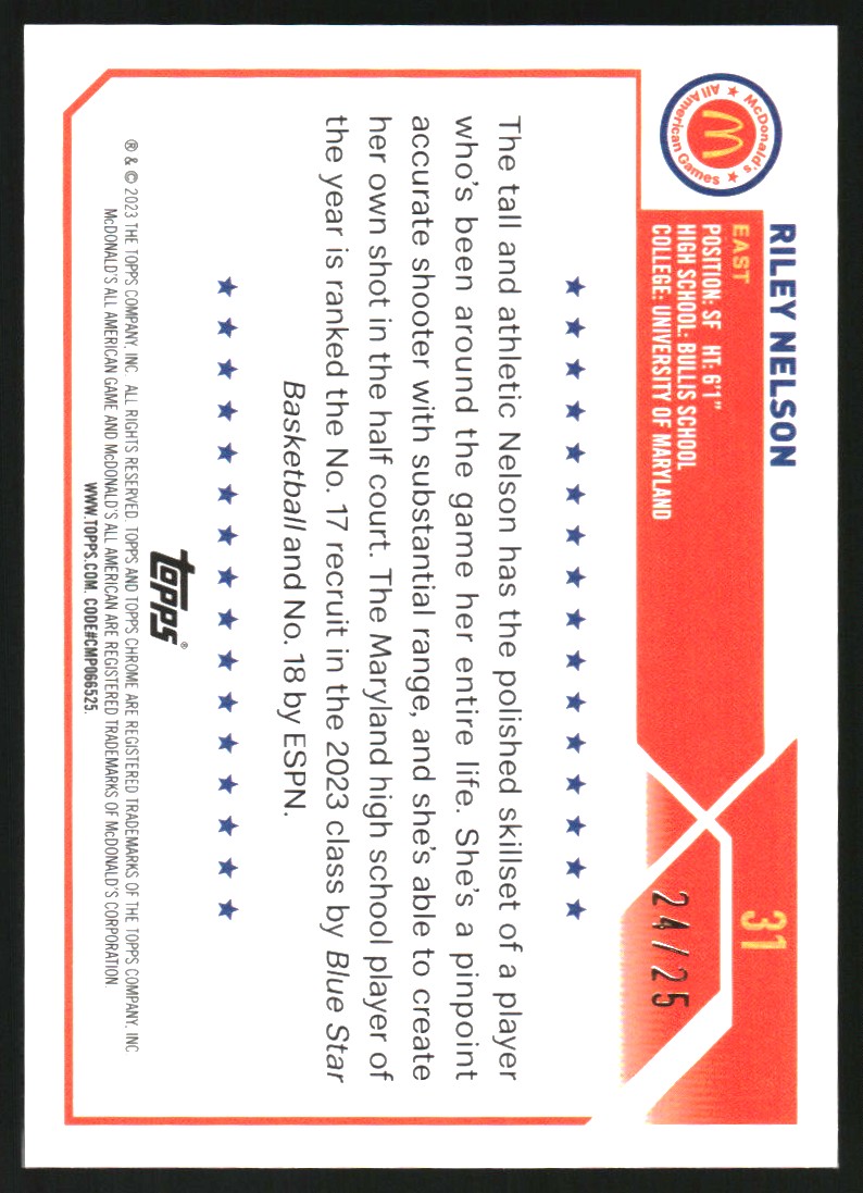 2023 Topps Chrome McDonald's All American Orange Refractors #31 Riley Nelson