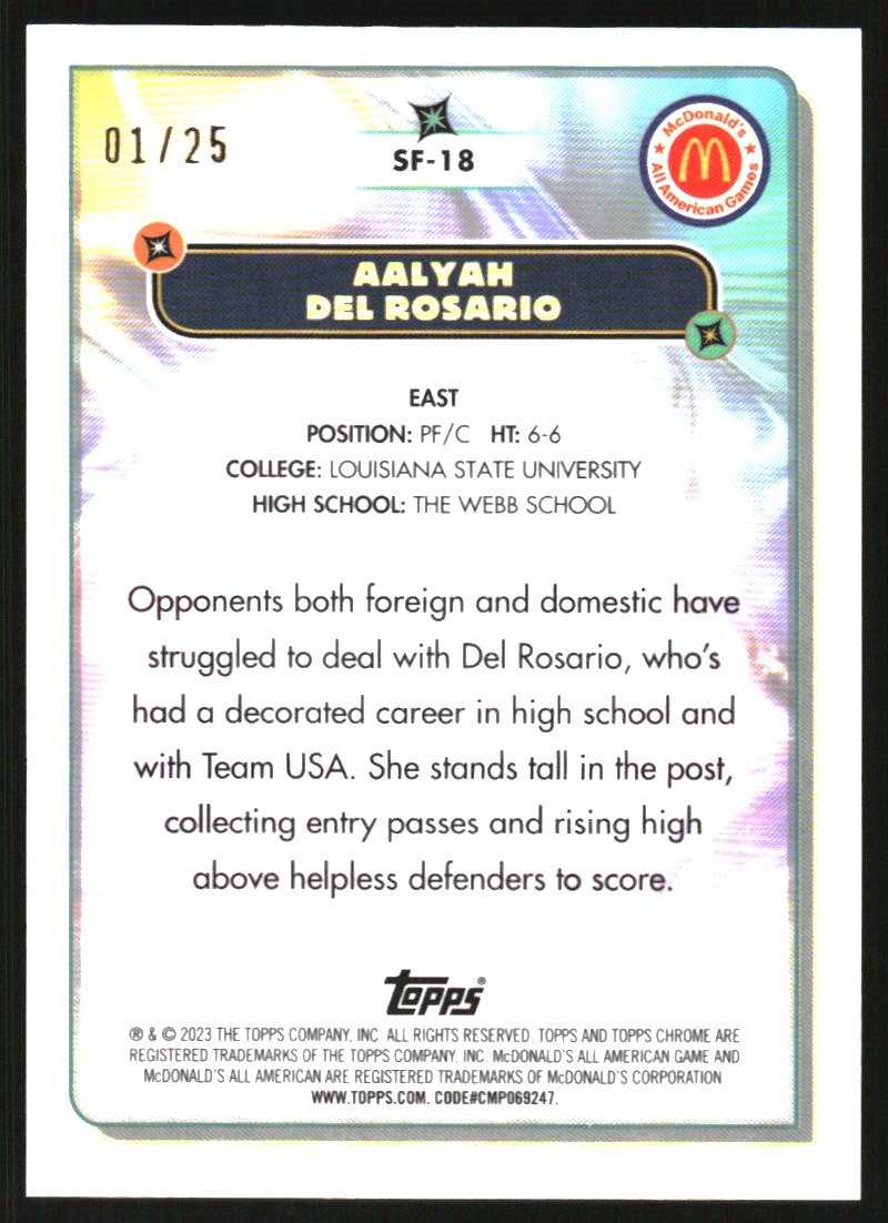 2023 Topps Chrome McDonald's All American SuperFly Orange Basketball Refractors #SF18 Aalyah Del Rosario