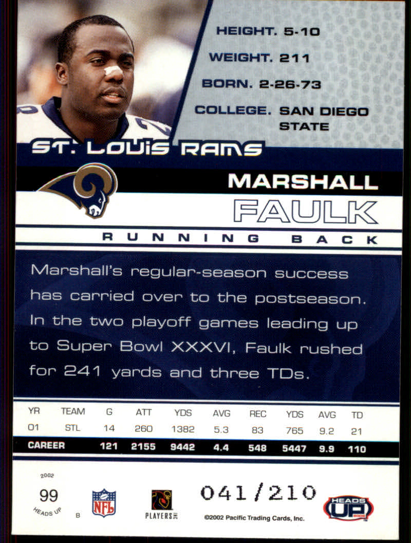 2002 Heads Up (Pacific) Football "Insert and Parallel" Cards - Bild 3 von 32