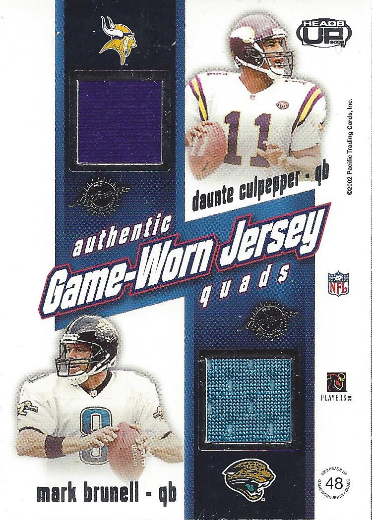 2002 Pacific Heads Up Game Worn Jersey Quads #48 Daunte Culpepper/Steve McNair/Mark Brunell/Michael Vick back image