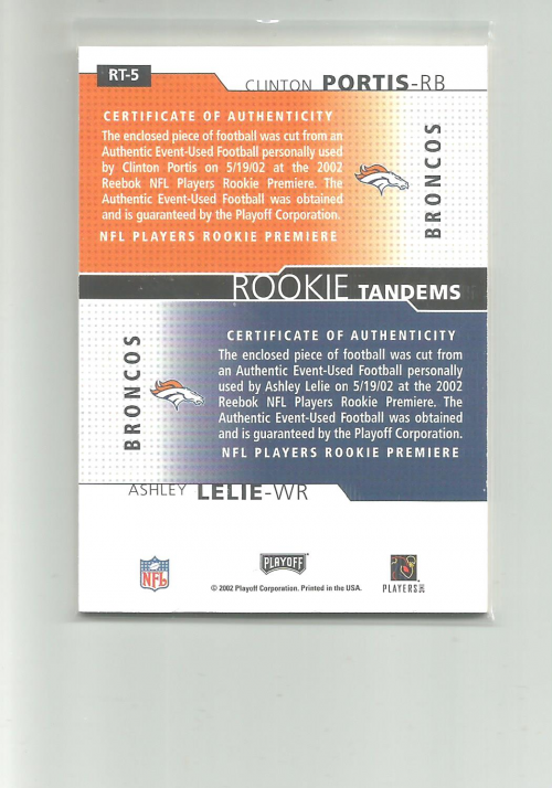 2002 Playoff Honors Rookie Tandems/Quads #RT5 Clinton Portis/Ashley Lelie back image