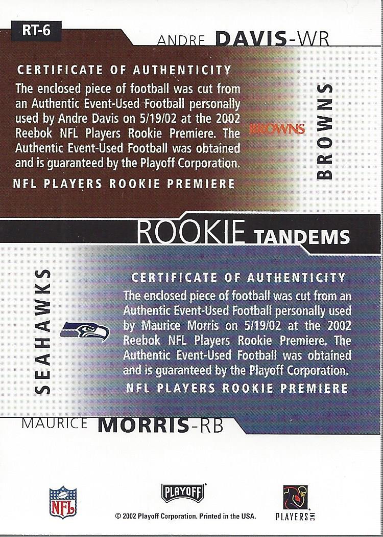 2002 Playoff Honors Rookie Tandems/Quads #RT6 Maurice Morris/Andre Davis back image