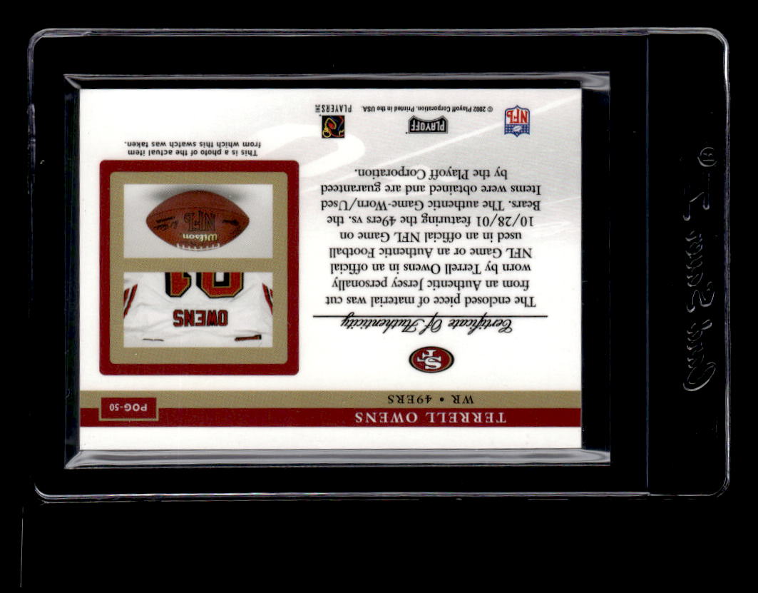 2002 Playoff Piece of the Game Materials 1st Down #50 Terrell Owens back image