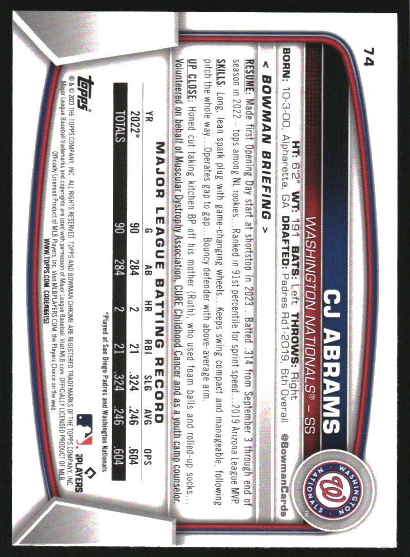 2023 Bowman Chrome Sapphire #74 CJ Abrams