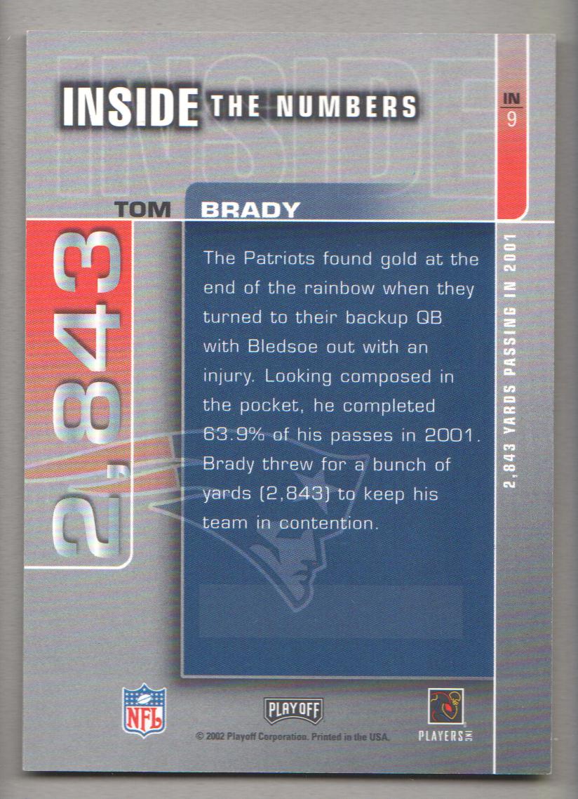 2002 Playoff Prestige Inside the Numbers #IN9 Tom Brady back image