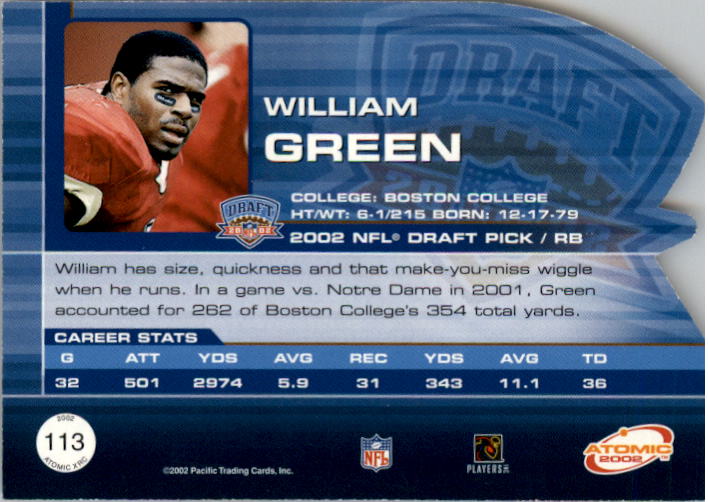 2002 Private Stock Atomic Previews #113 William Green back image