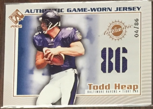 2002 Private Stock Game Worn Jerseys Numbers #10 Todd Heap/86