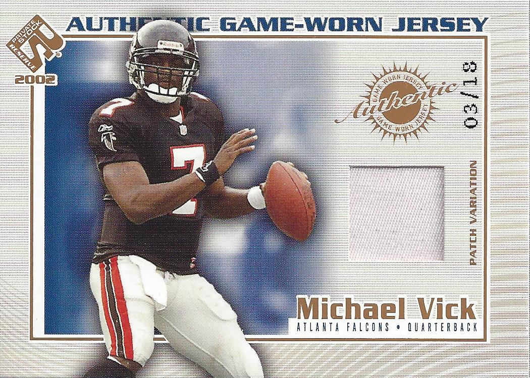 2002 Private Stock Game Worn Jerseys Patches #9 Michael Vick/18